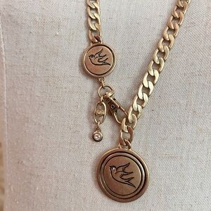 Vintage CAbi 32 Gold Tone Bird Pendant & Crystal Pebble Necklace